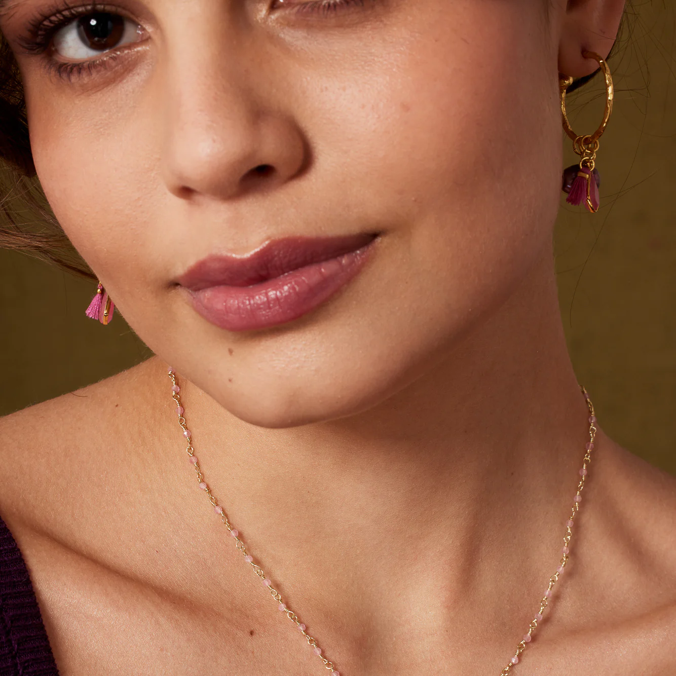 Nicky Pink Small Charm Hoops - Image 3