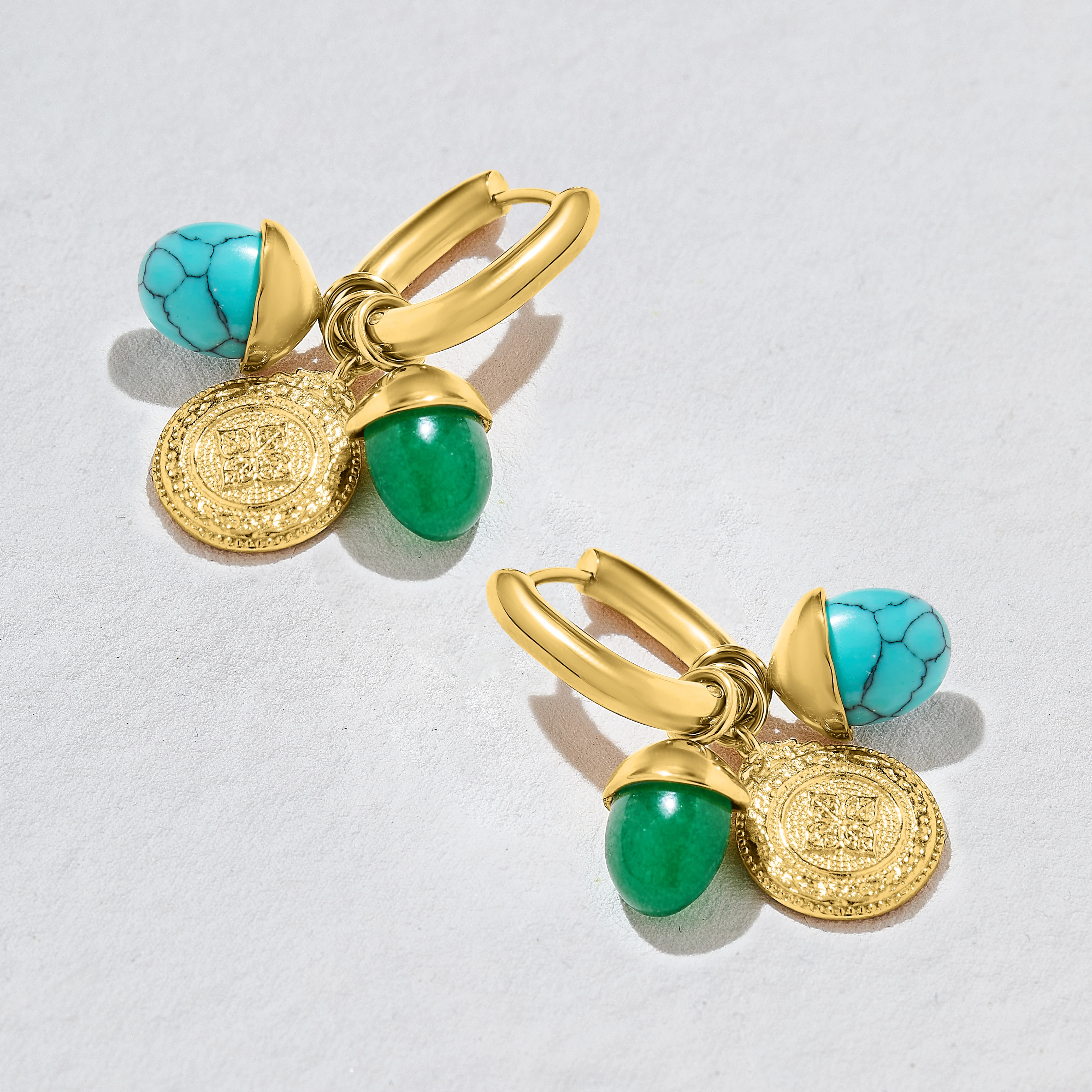 Oasis Gemstone Charm Hoop Earrings Green And Turquoise