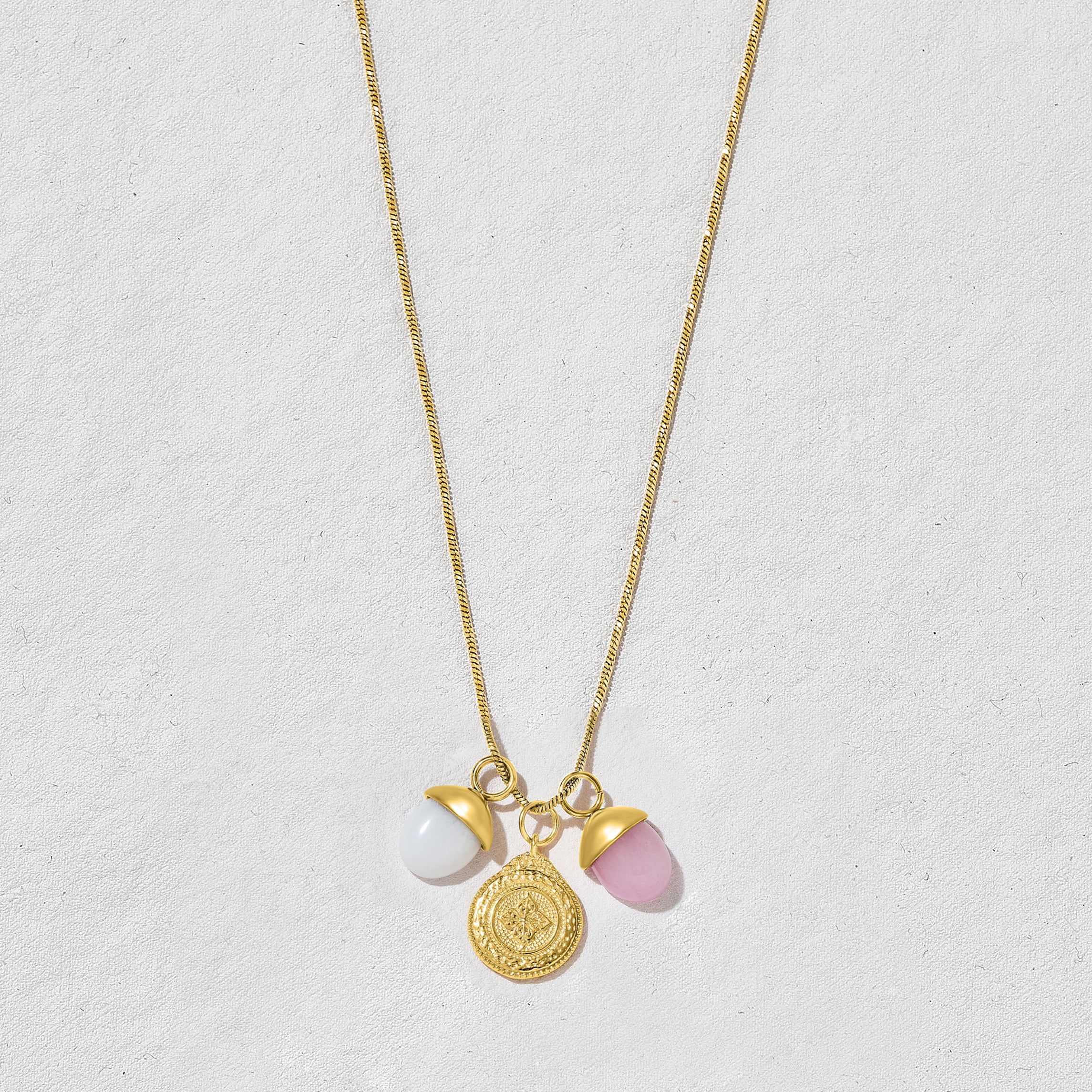 Oasis Gemstone Charm Necklace Pink And White