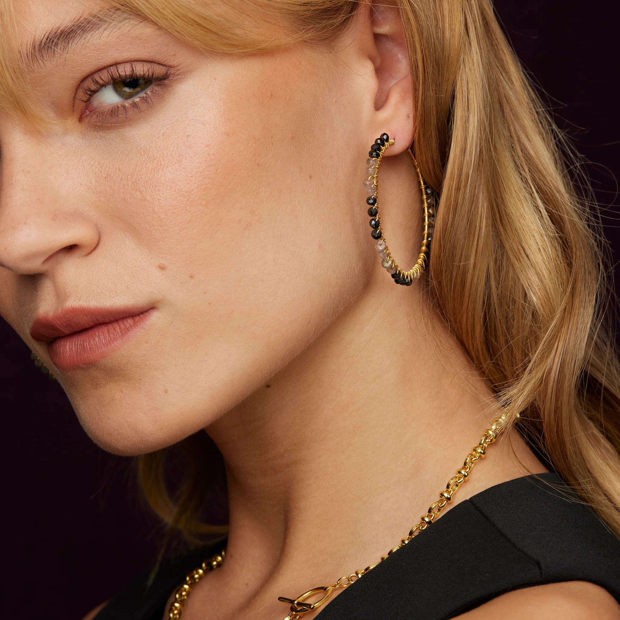 Parker Hoop Earrings Black & Grey - Image 2
