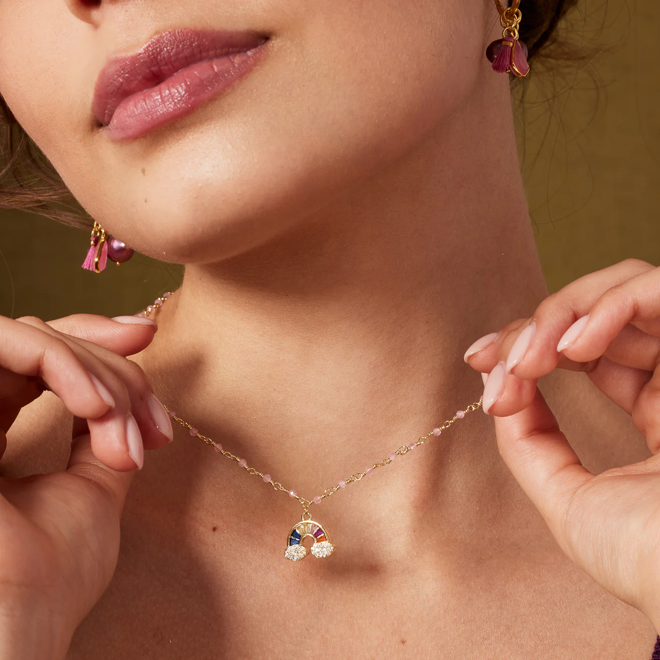 Pink Rainbow Pendant Necklace - Image 2