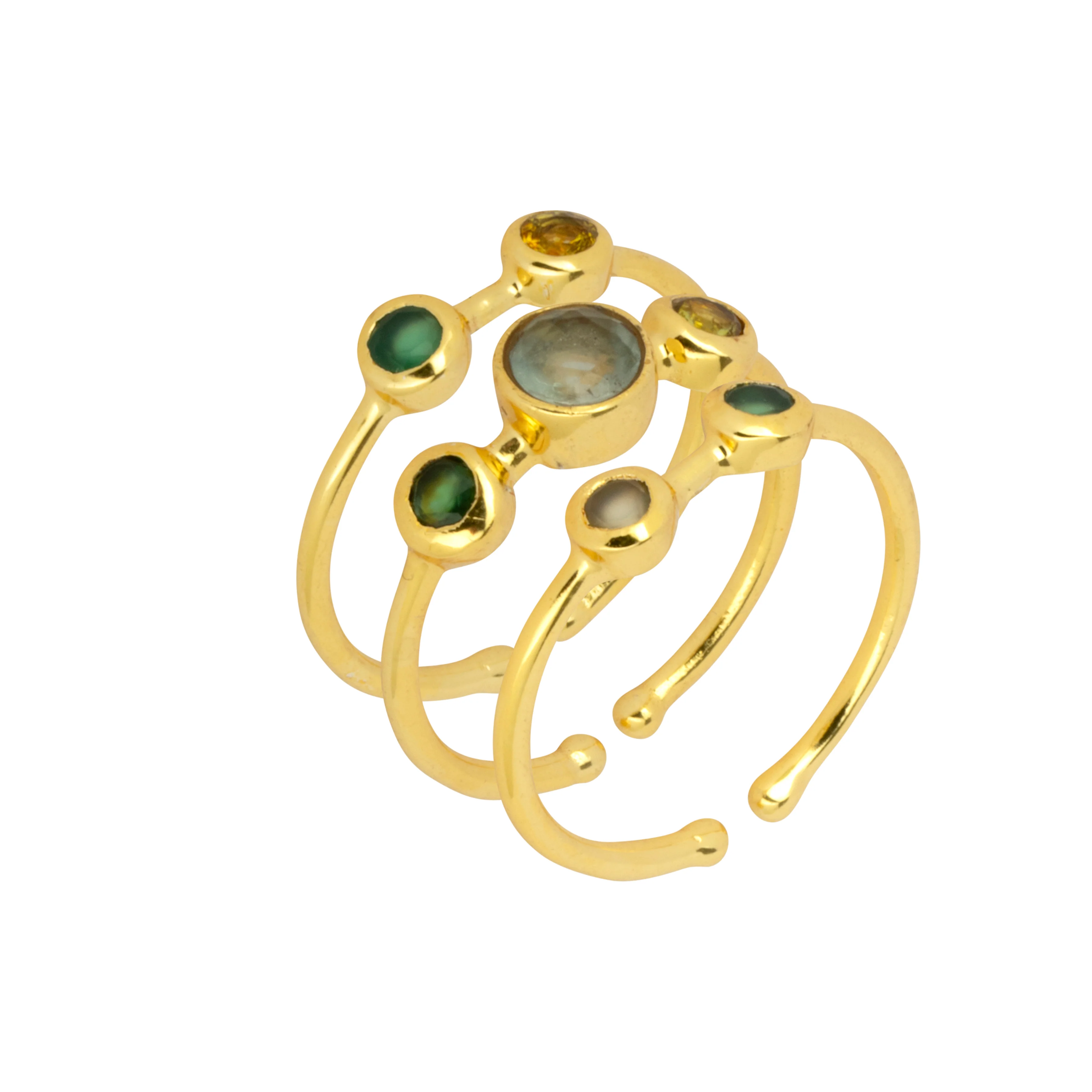 Porto Stacking Ring Set Green & Labradorite