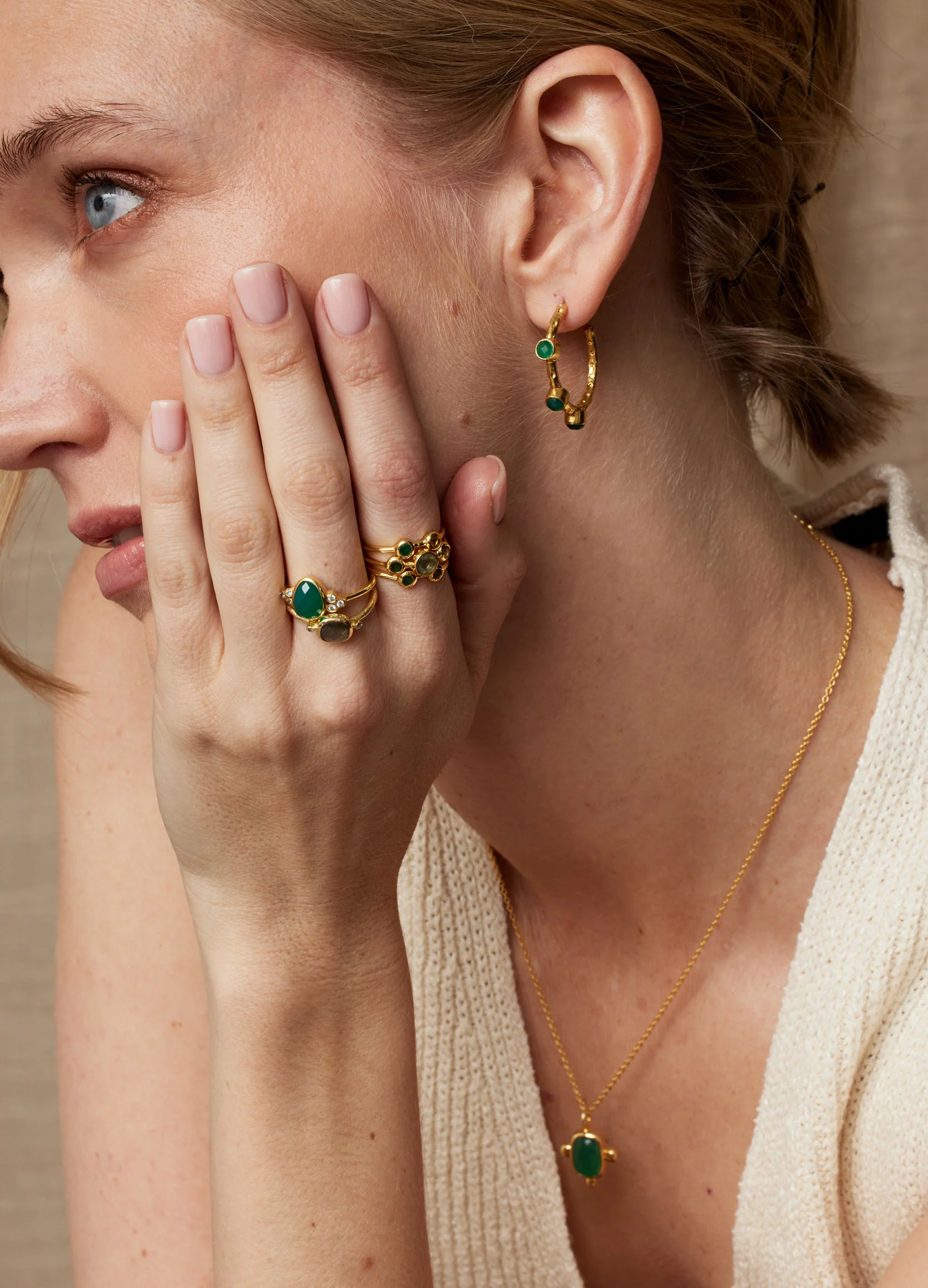 Naples Stacking Ring Set Green & Labradorite - Image 4