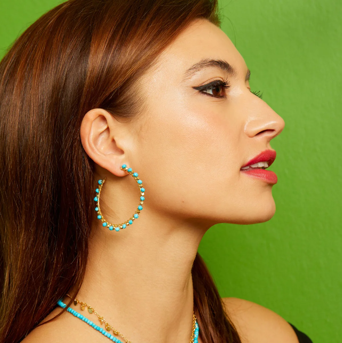 Riva Turquoise Hoop Earrings - Image 2