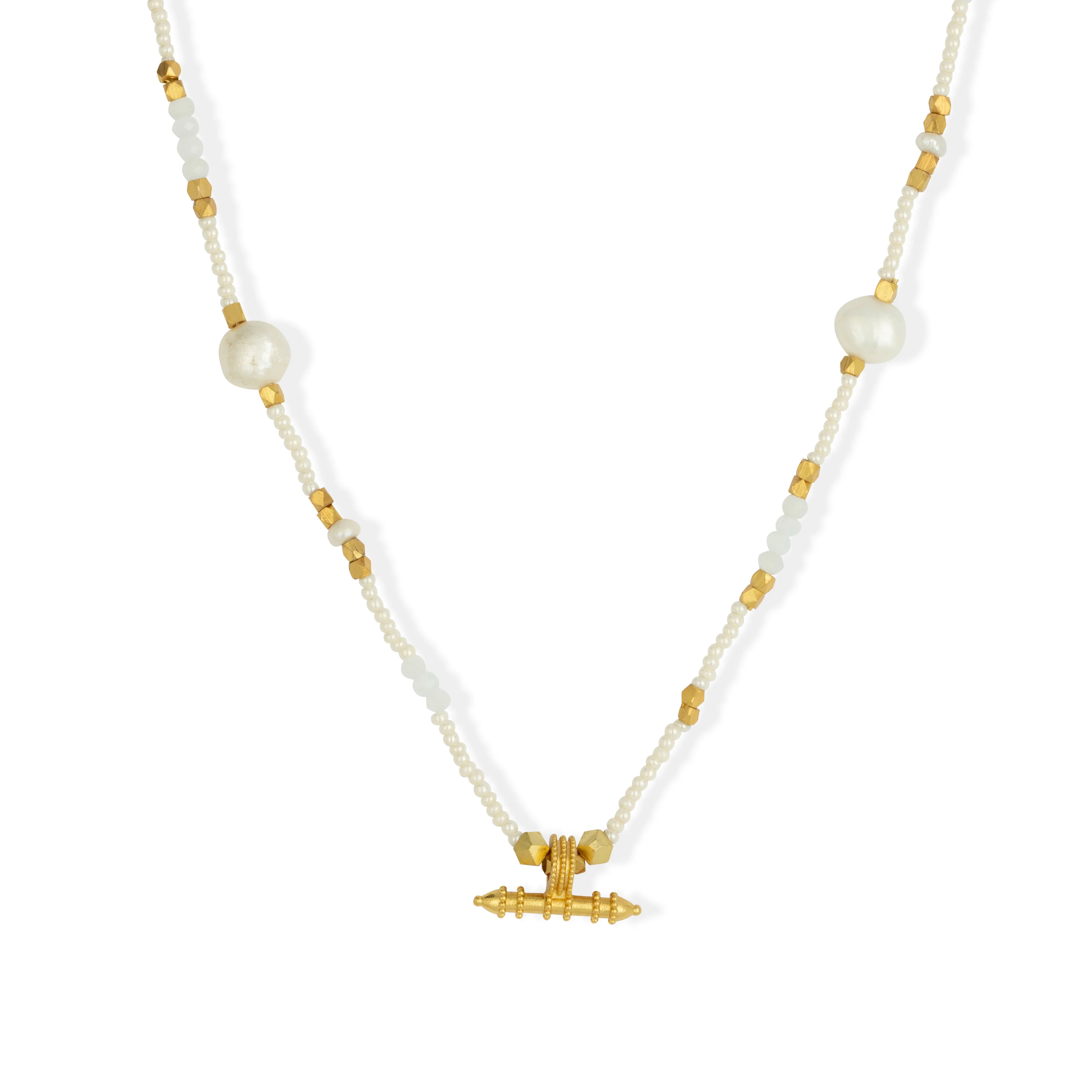 Sadie White Beaded T-bar Charm Necklace