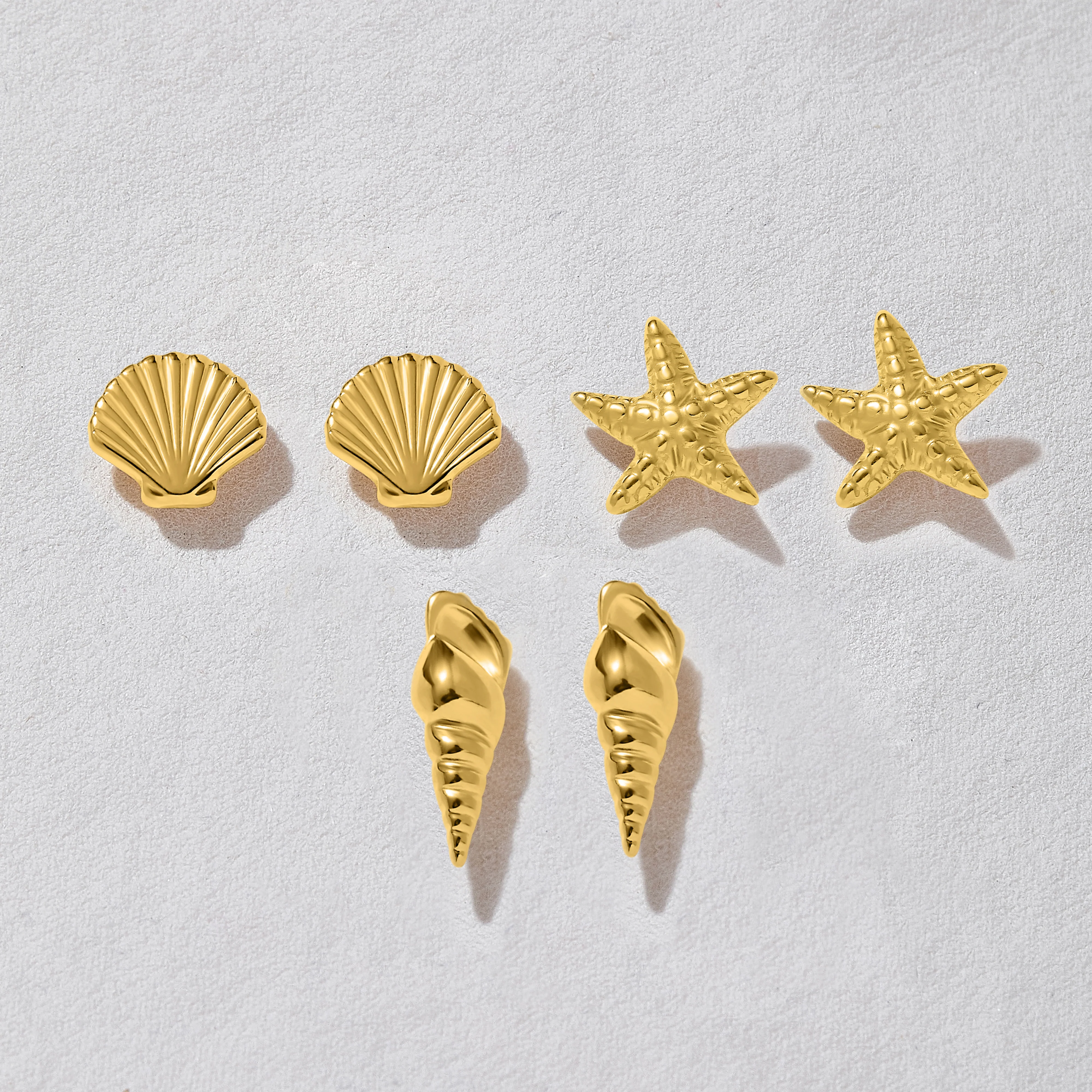 Shell Trio Gold Stud Earring Set