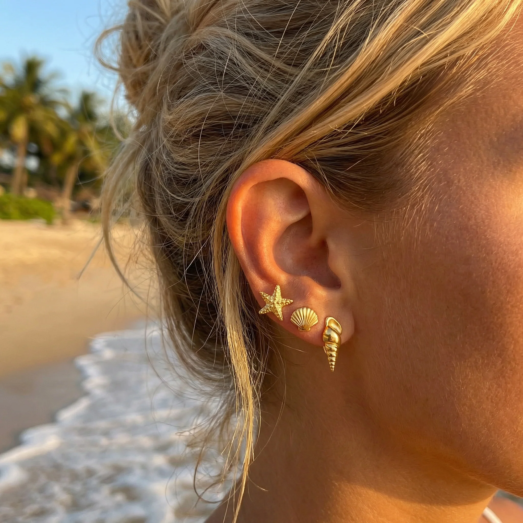 Shell Trio Gold Stud Earring Set - Image 2