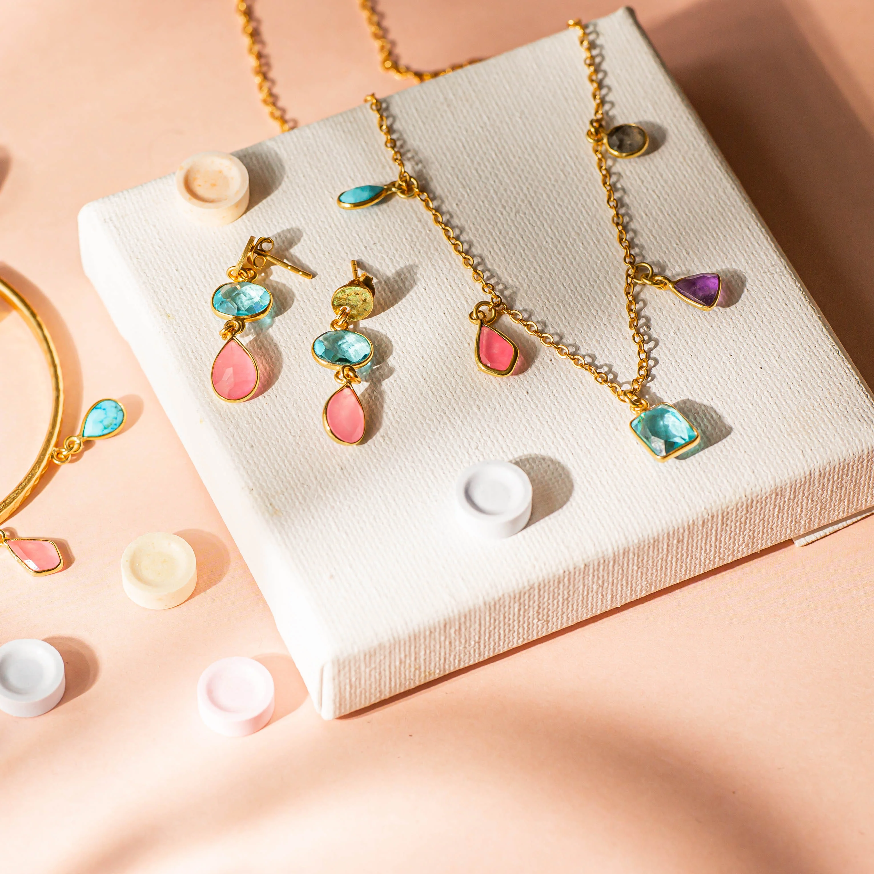 Aubrey Pink & Blue Charm Necklace - Image 2