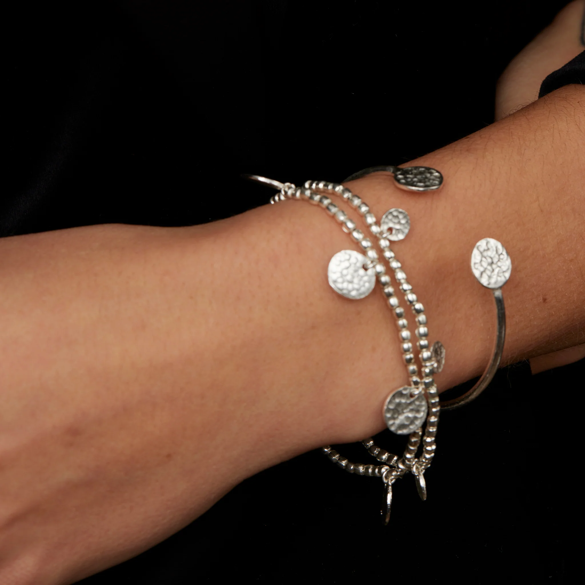 Penelope Simple Silver Coin Bangle - Image 3