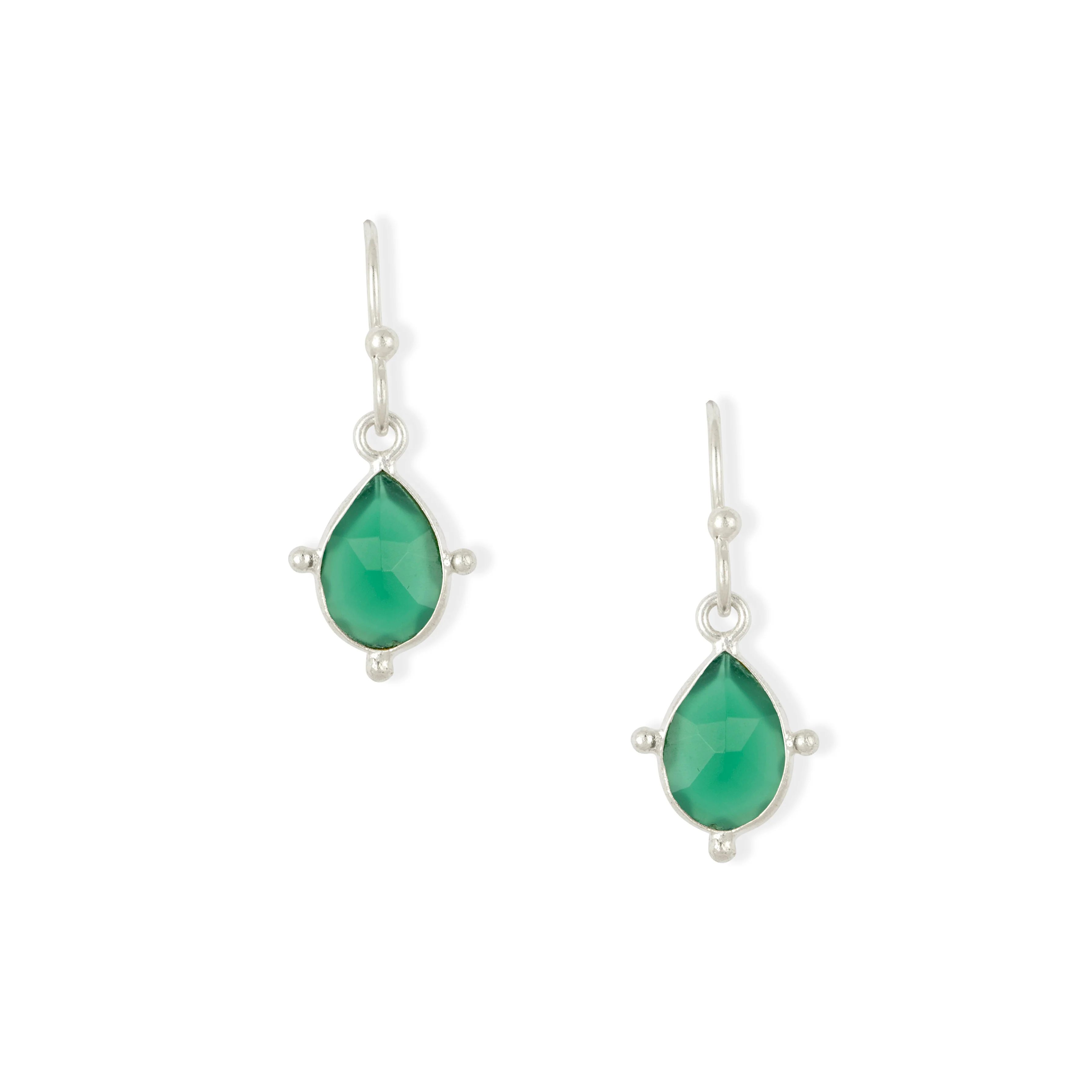 Snowdrop Silver Green Onyx Earrings