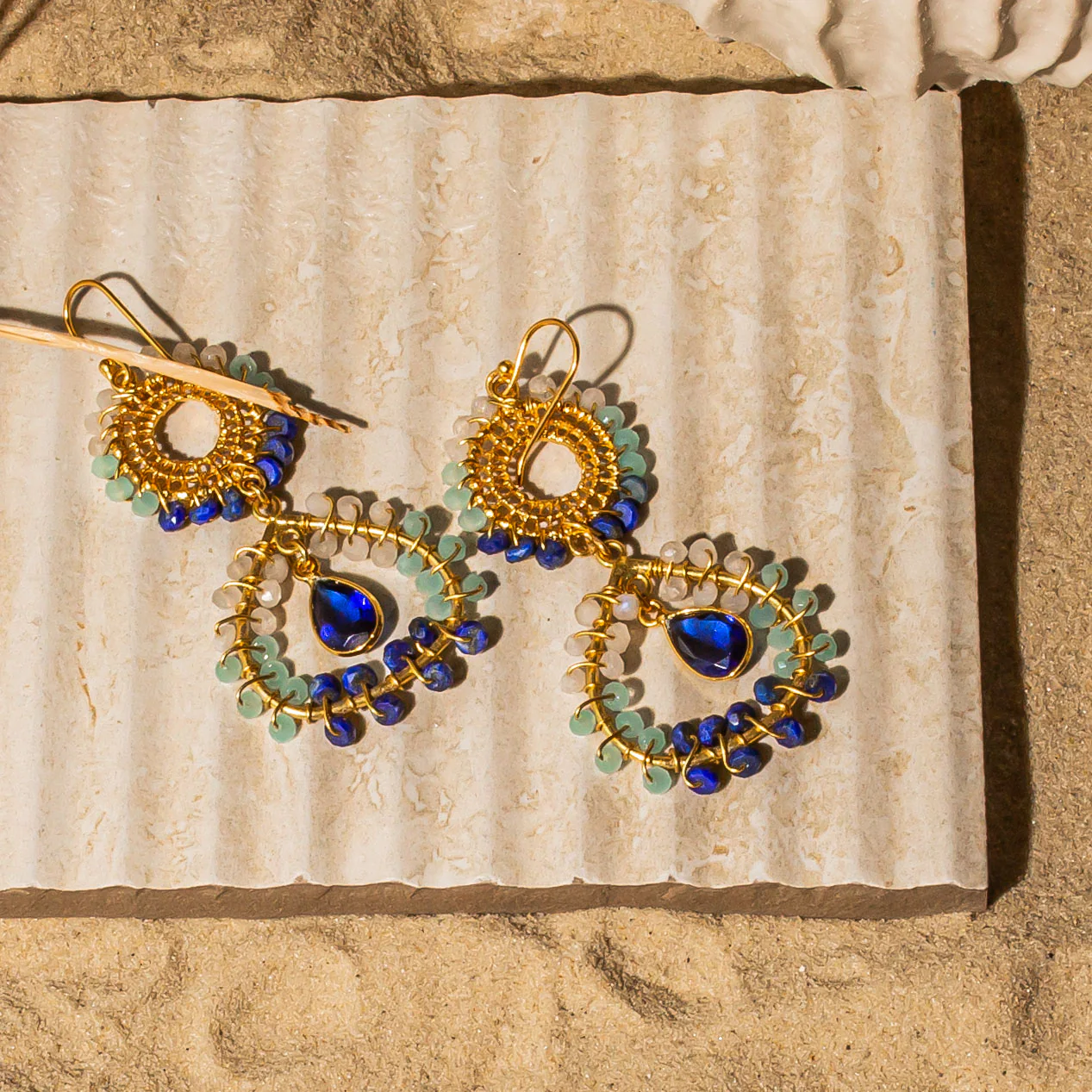 Tate Earrings Navy & Aqua - Image 3