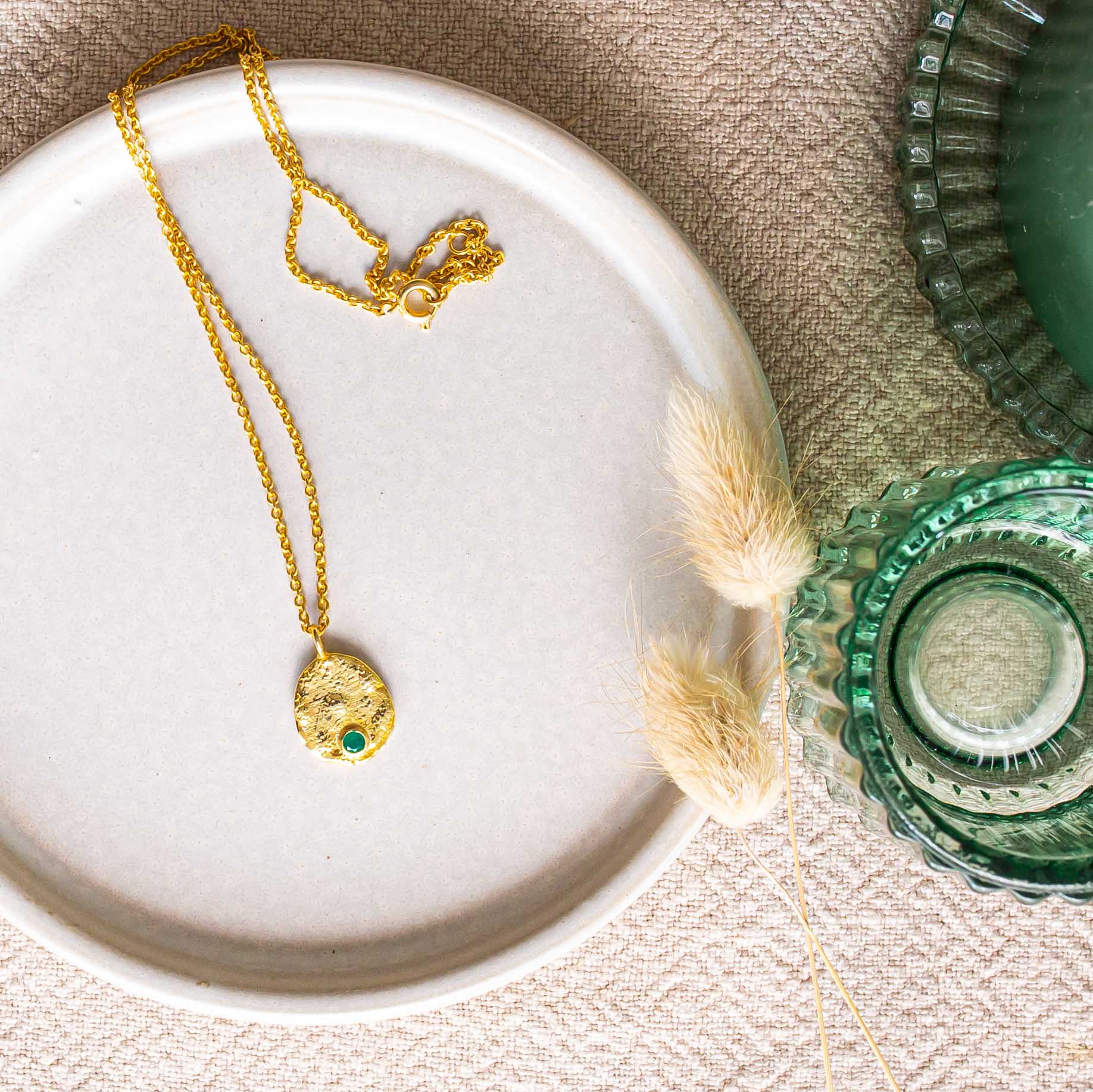 Venice Gold Coin Necklace Green - Image 2