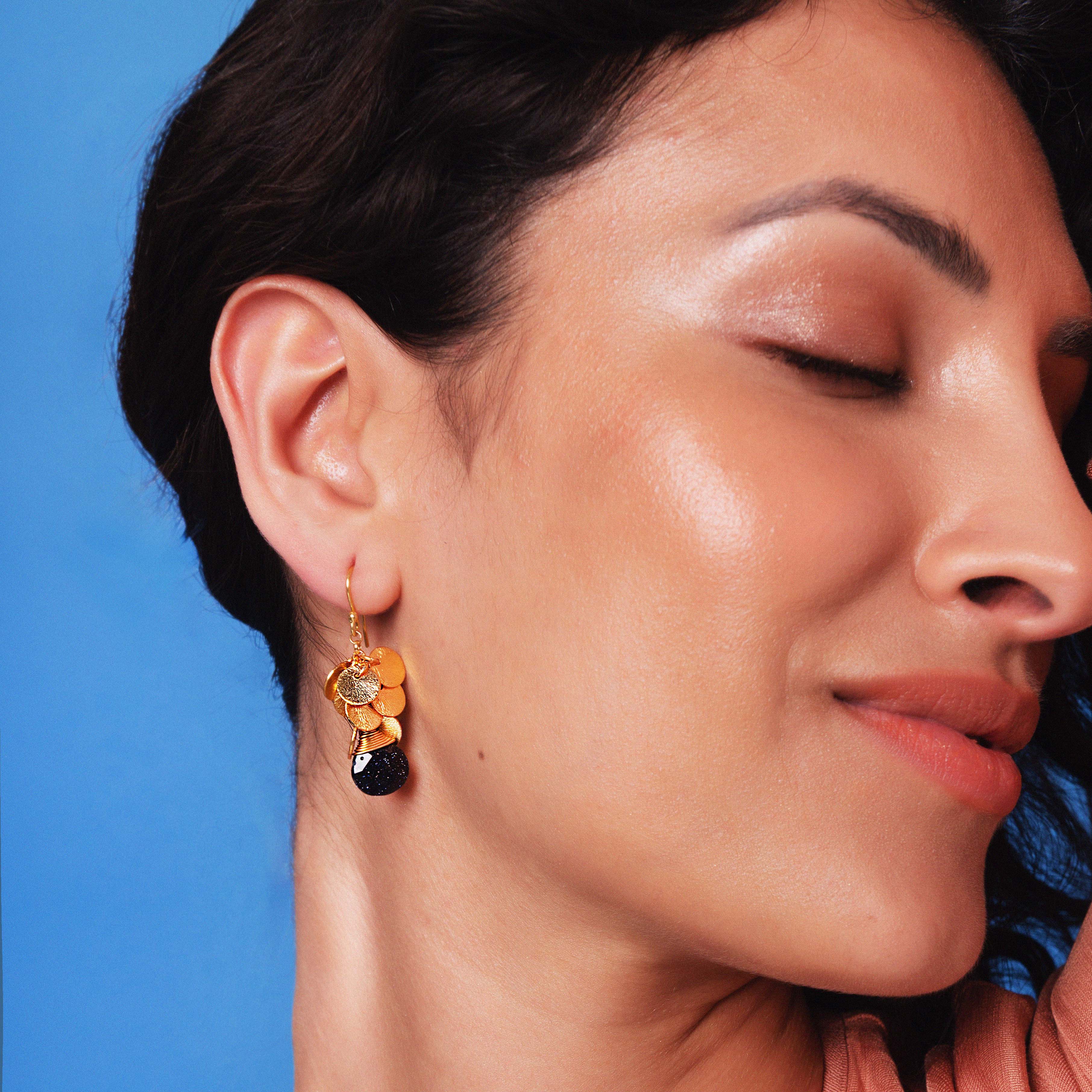 Winona Navy Sunstone Earrings - Image 2